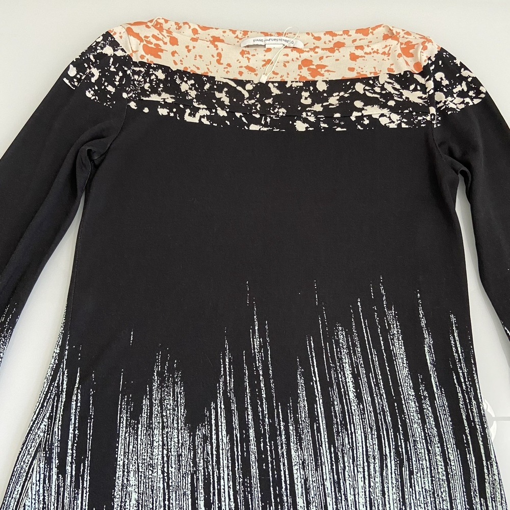Diane Von Furstenberg Black Geo‎ Print 100% Silk Women's Dress Size 4 3/4 Sleeve - Picture 4 of 10